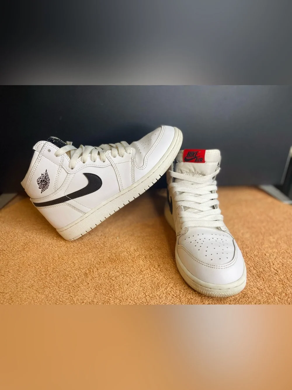 Nike Air Jordan 1 High Top Sneakers - White with Black Swoosh